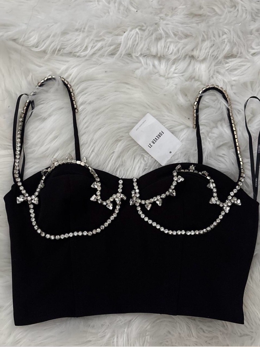 Forever 21 Black Crystal-Embellished Bustier Top